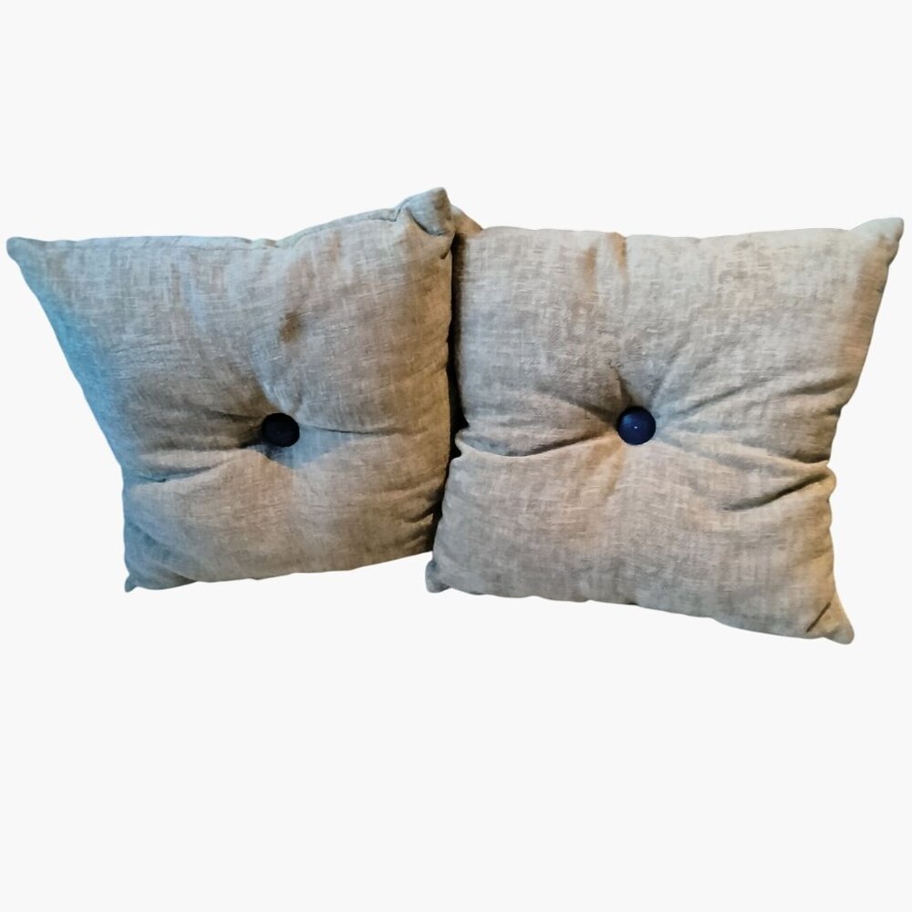 Beige Tufted Accent Throw Pillows Navy Blue Button Detail 17x17 Lot 2